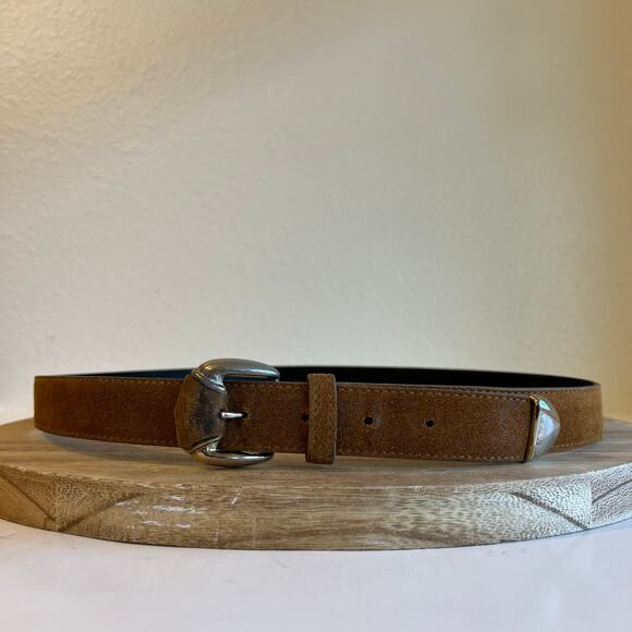 Vintage USA Made Tan Genuine Suede Leather Silver Tipped Western Belt Size L - Picture 11 of 11